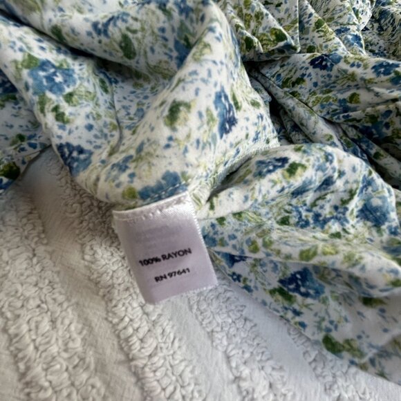 J. Jill Womens Petite Medium Floral Button-Up Shirt Blue & Green Long Sleeve Top - Picture 4 of 8